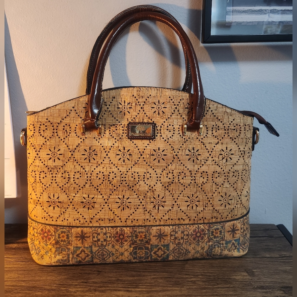 Patterned Natural Cork Purse Portugese Made